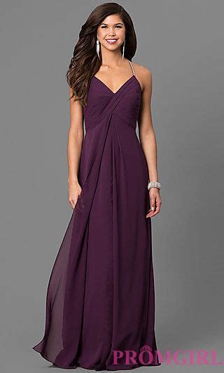 Empire Waist Eggplant Purple Prom Dress With V Neck Purple Prom Dress