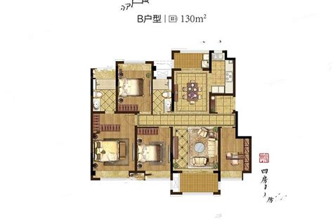 扬州蓝光雍锦园b户型户型图首付金额4室2厅2卫1300平米 吉屋网