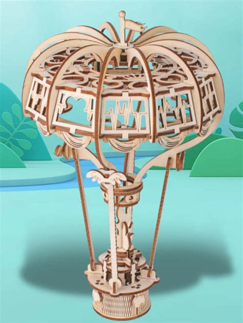 3D Wooden Puzzle Hot Air Ballon Assembly Wood Craft Kit Handmand Model Kit Gifts SHEIN