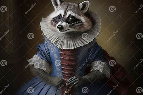 Raccoon In Baroque Dress Concept Of Fancy Dress Up Animal Created