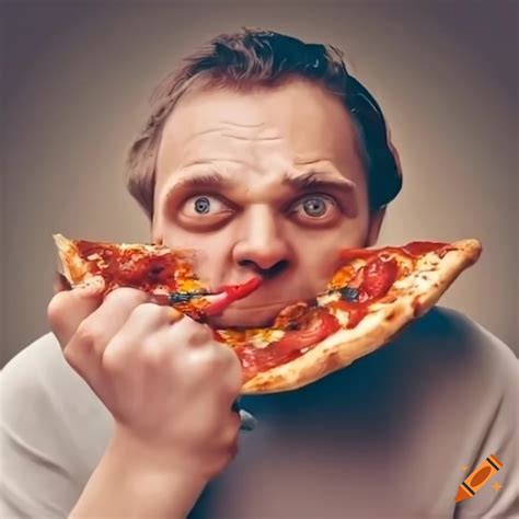 Man Enjoying A Slice Of Pizza On Craiyon