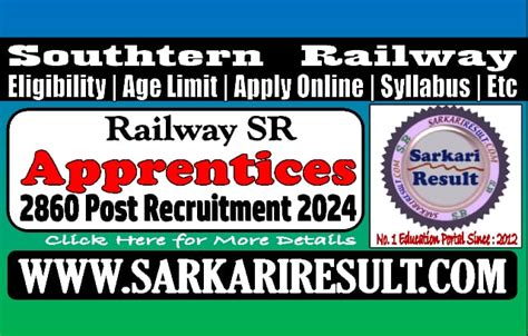 Southern Railway Apprentices Online Form 2024 For 2860 Post