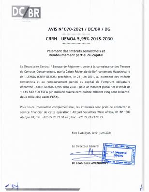 Avis N070 2021 DCBR DG Paiement des intérêts semestriels et