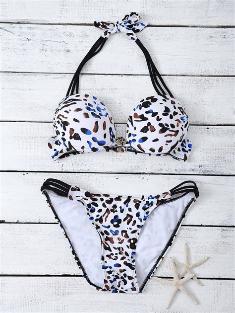 18 OFF 2021 Strappy Halter Bowknot Leopard Bikini Set In WHITE ZAFUL