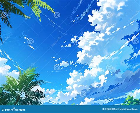 Summer Blue Sky Wallpaper Background Illustration Anime Style Stock Illustration Illustration