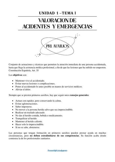 Valoraci N De Accidentes Y Emergencias Moonlight Studygram Udocz