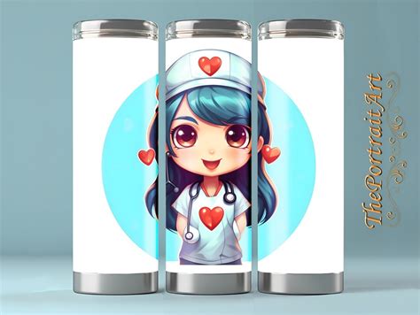 Cute Nurse Cartoon Illustration Anime Style 20oz Skinny Tumbler ...