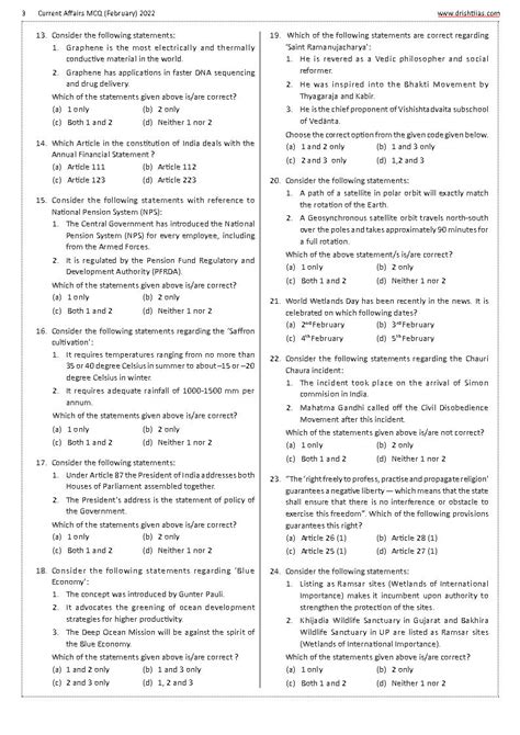 Drishti Ias Current Affairs Mcq Quiz Consolidation February Part I Ii