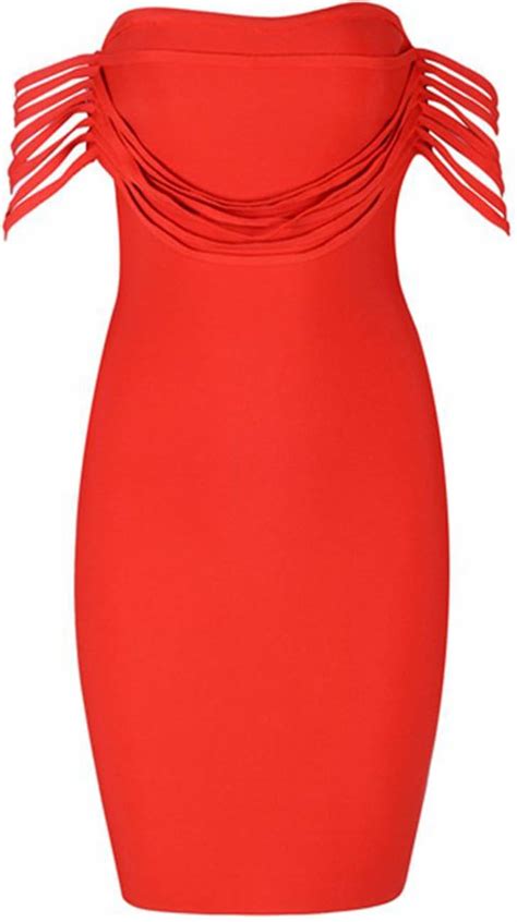 Maketina Sexy Womens Off Shoulder Bodycon Party Bandage Dress With Strip Decorated