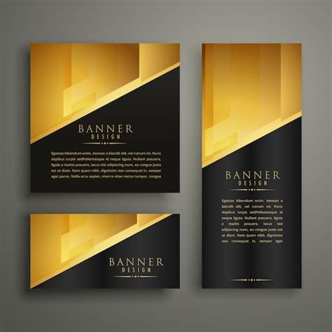 Free Vector | Set of three premium golden banner design