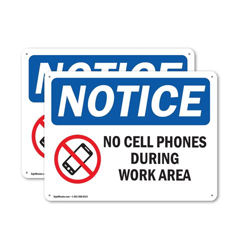 Pack No Cell Phones During Work Hours Osha Notice Sign Inch X