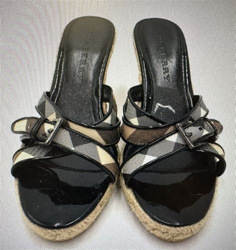 Burberry Wedge Espadrille Sandals Nova Check Plaid Le Gem