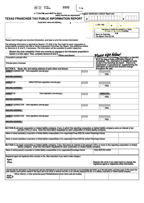 Fillable Form Texas Franchise Tax Public Information Report