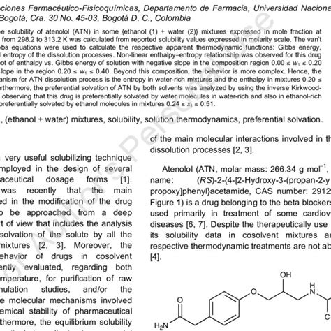 Molecular Structure Of Atenolol Download Scientific Diagram