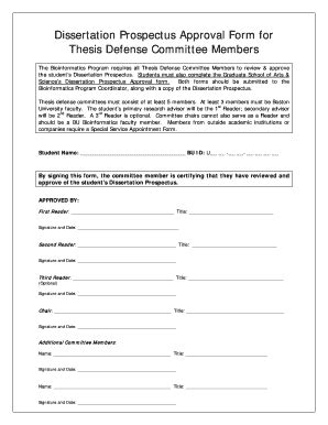 Fillable Online Bu Thesis Advisory Committee Prospectus Approval Form