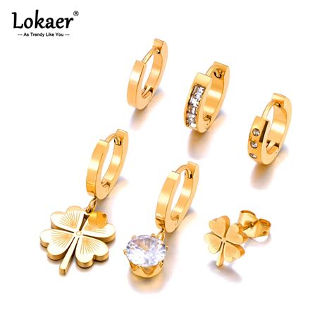 Lokaer Trendy Stainless Steel Flower Rhinestone Hoop Earrings Jewelry