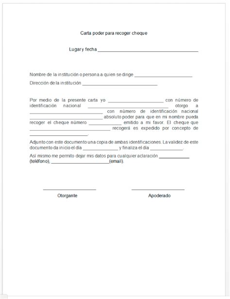 Formato De Carta Poder Para Recoger Cheque Milformatos Hot Sex