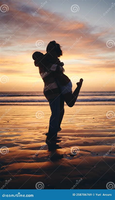 Silhouette Couple Sunset Beach Love And Hug On Honeymoon Summer Tropical Vacation And