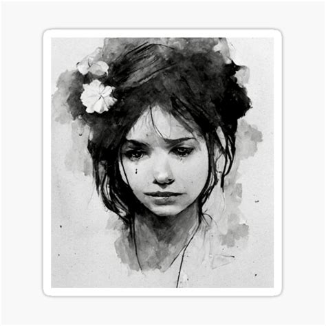 "Sad Beautiful Girl Black And White Sketch" Sticker for Sale by itsfz1 ...