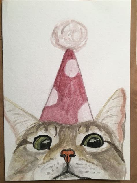 Watercolor Cat Birthday Card Watercolor Birthday Cards Birthday Card