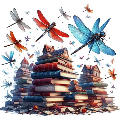 Dragonflies Flying Over Books Free Stock Photo - Public Domain Pictures