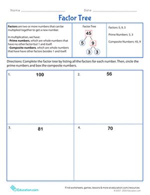 Factor Tree-Worksheet | PDF - Worksheets Library