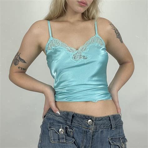 Victorias Secret Lace Trim Slip 🩵 ★ Turquoise Blue Depop