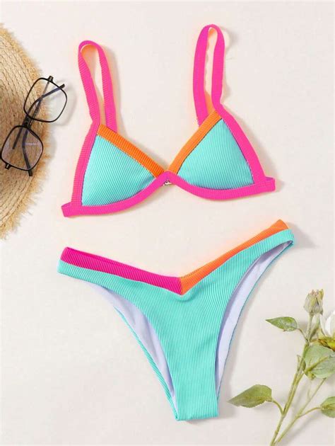 SHEIN X Lele Pons SHEIN Swim SPRTY Bañador bikini triángulo unido en