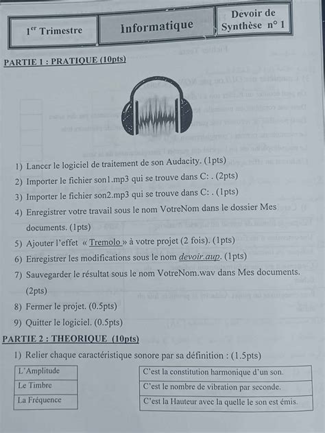 8 ème الثامنة أساسي Informatique Devoir de synthèse informatique 1er