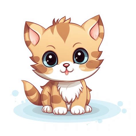 Lindo Gatito De Dibujos Animados Con Ojos Azules Sobre Un Fondo Blanco