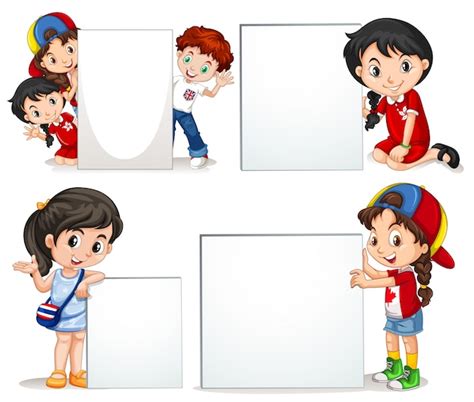 Free Vector Children Holding White Sign