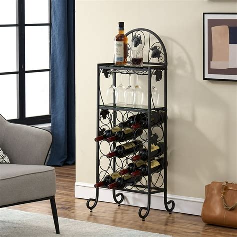 Vecelo Metal Wine Rack Free Standing Wine Holder Display Shelves With Glass Holder Rack For 20