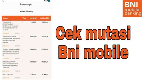 Cara Cek Mutasi Rekening Bni Mobile Banking Youtube