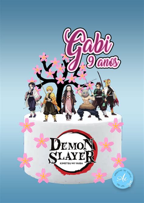Bolo Demon Slayer Feminino - Arquivo topo de bolo Nezuko Demon Slayer #3 - Arquivo de corte