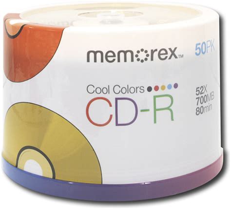 Best Buy Memorex Cool Colors 50 Pack 52x CD R Disc Spindle Multicolor