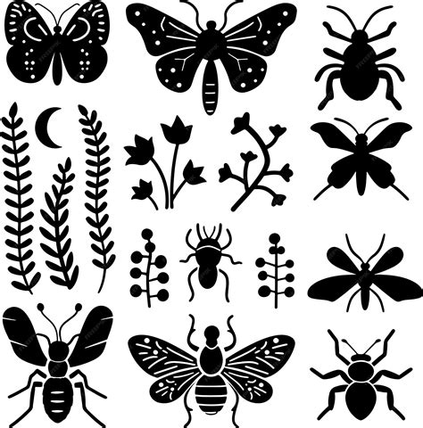 Premium Vector Insects Collection Black And White Silhouette Vector Illustration