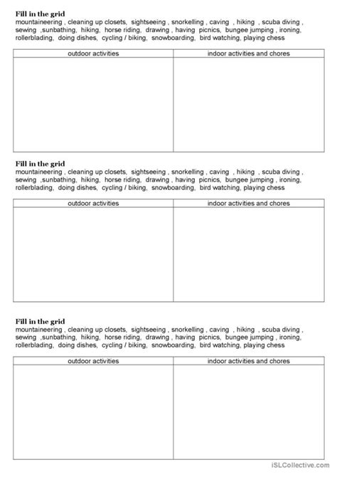 Indoor Vs Outdoor Activities English ESL Worksheets Pdf Doc