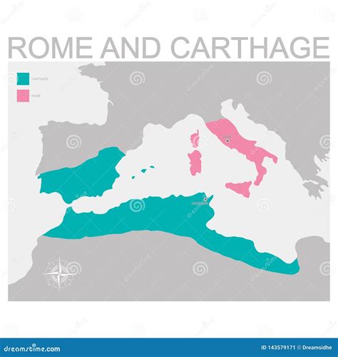 Map of the Rome and Carthage Territory Stock Vector - Illustration of ...