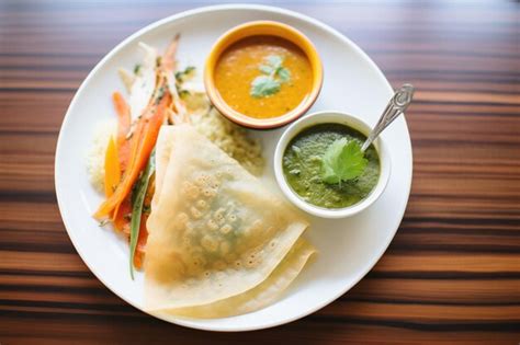 Premium Photo | Dosa with coconut chutney and sambar