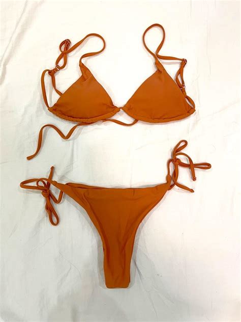Shein Orange Bikini Women S Fashion Swimwear Bikinis Swimsuits On Carousell
