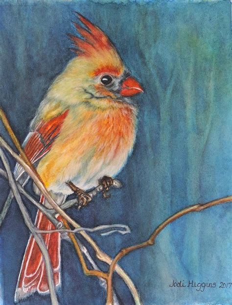 Female Cardinal Painting by Jodi Higgins