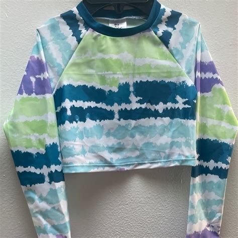 Art Class Swim Art Class 3pc Tiedye Crop Long Sleeve Rashguard Bikini Set Girls Size S66x