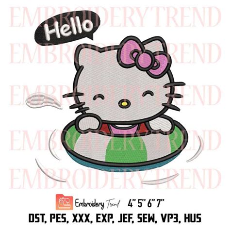 Hello Kitty Summer Embroidery Design, Cute Hello Kitty Embroidery File