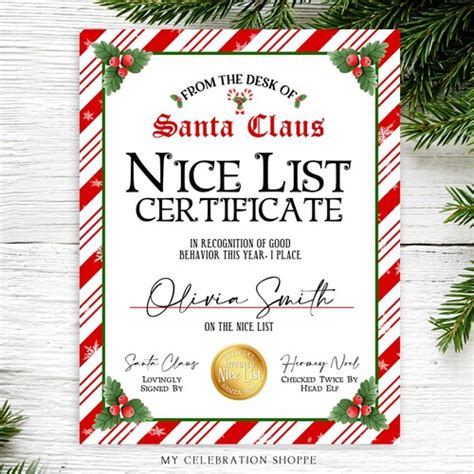 Christmas Nice List Certificate Christmas Eve Box Filler Santa Etsy