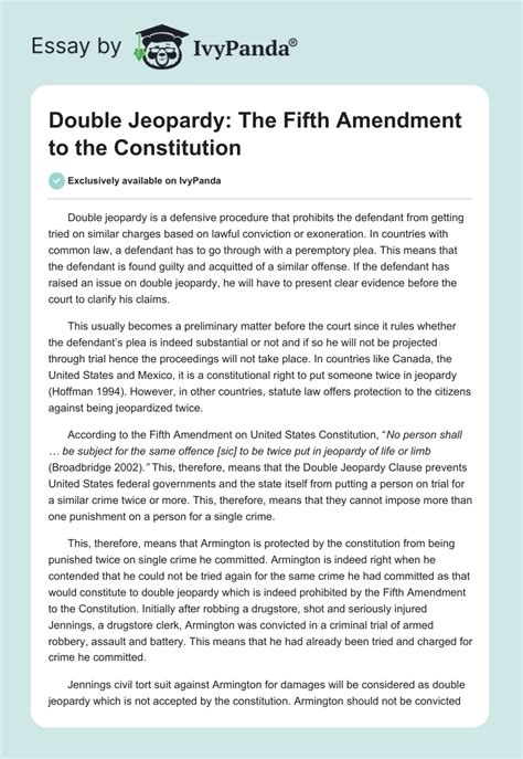 Double Jeopardy: 5th Amendment to the Constitution - 586 Words | Case Study Example