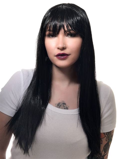 Womens Long Black Costume Wig With Bangs