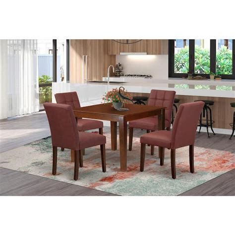 East West Furniture 5 Piece Mahogany Finish Solid Wood Top Square