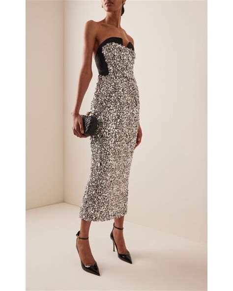 Carolina Herrera Strapless Embellished Faille Midi Dress In Gray Lyst