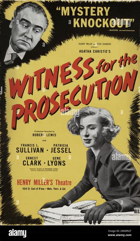 Poster For Broadway Production Of Agatha Christie S Witness For The Prosecution Starring