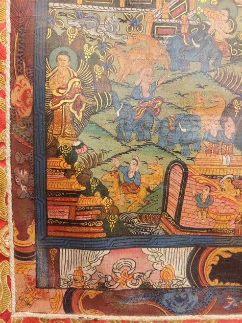 Buddhist Hand Painting Thangka Of Buddha Life Story With Brocade Hand